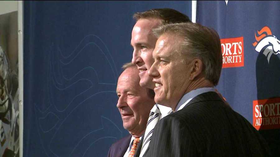 Pat Bowlen, Peyton Manning, John Elway. March 20, 2012