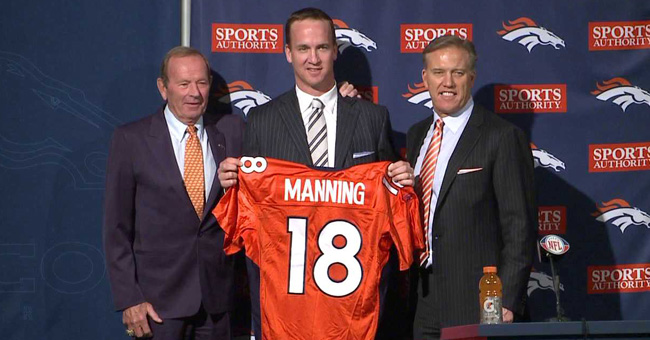 Pat Bowlen, Peyton Manning, John Elway. March 20, 2012