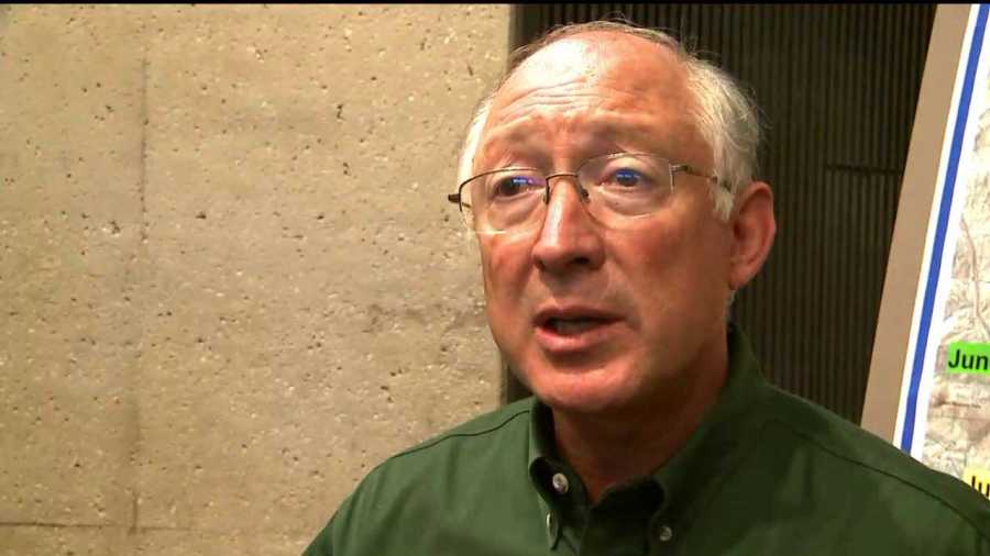 Ken Salazar visits the Waldo Canyon Fire burn area on July 9, 2012.