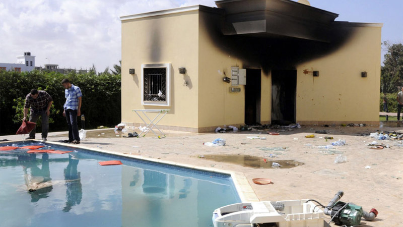 People inspect the damage at the U.S. Consulate in Benghazi, Libya, last year. (Credit: CNN)