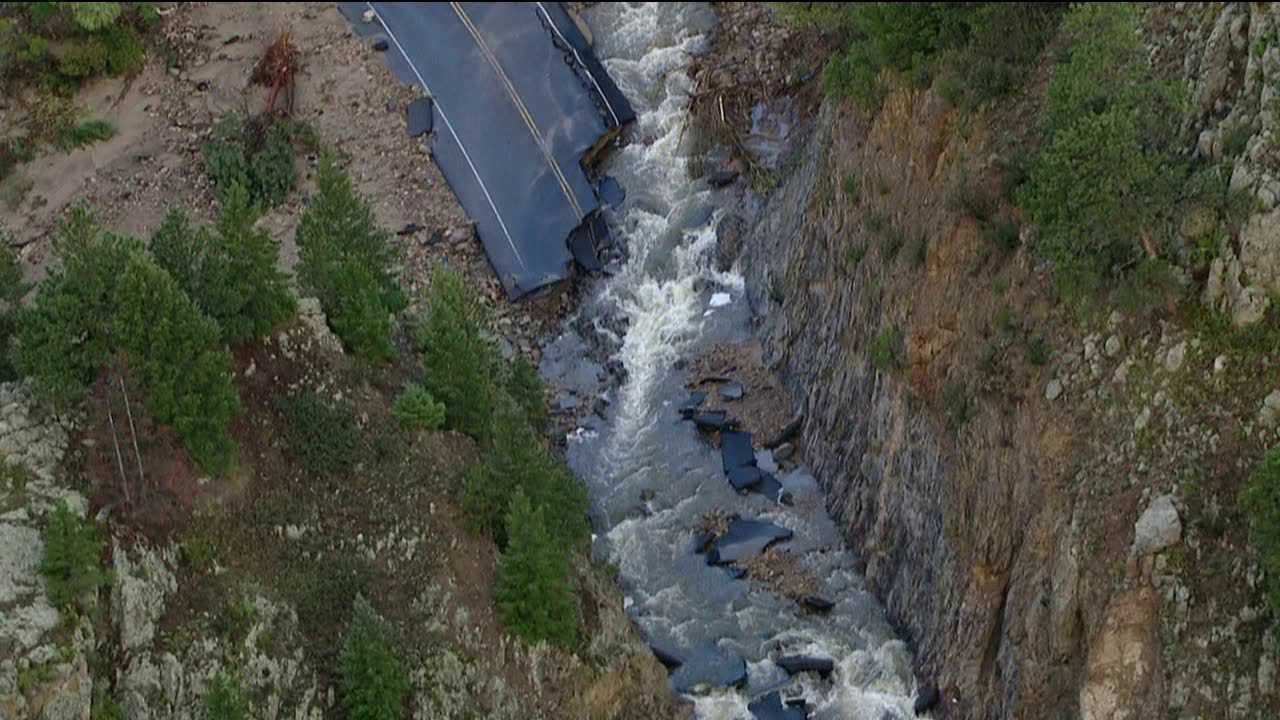 A main roadway into Jamestown is seen heavily damaged on Sept. 19, 2013 due to flooding.