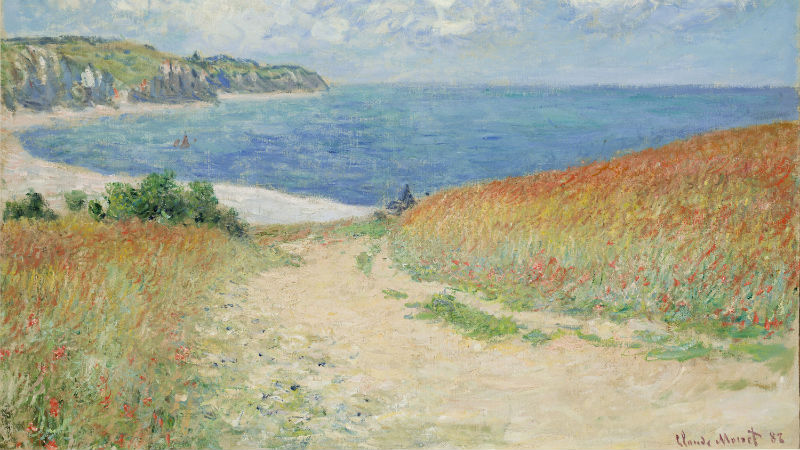 Claude Monet, Path in the Wheat Fields at Pourville, 1882. Oil on canvas; 23 x 30-3/4 in. Bequest of Frederic C. Hamilton.