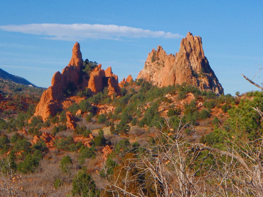 Catch a grand view of Pikes Peak from Garden of the Gods, some 1,300 acres of cliffs and boulders owned by the city of Colorado Springs, Colorado.