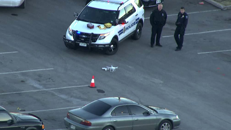 A civilian working with Thornton Police used a quadcopter, we assume, to take photos of the crime scene.