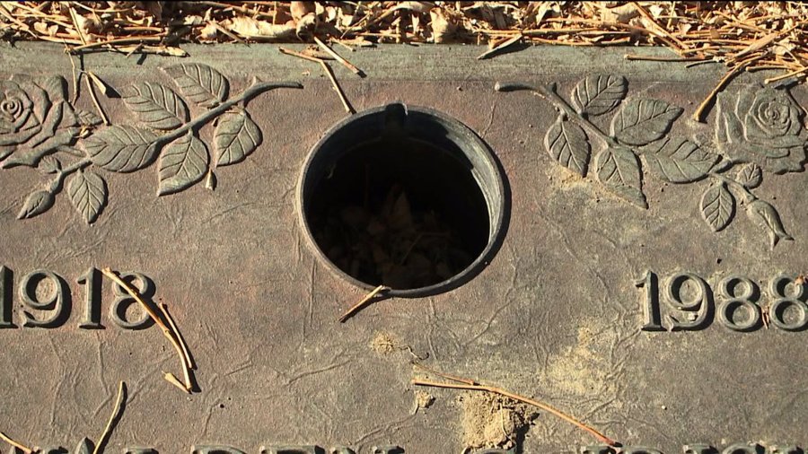 Grave marker with missing vase at Chapel Hill Cemetery