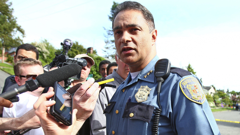 Assistant Seattle Police Chief Nick Metz addresses the media at an officer-involved shooting in 2012. (Photo: Seattle Times)