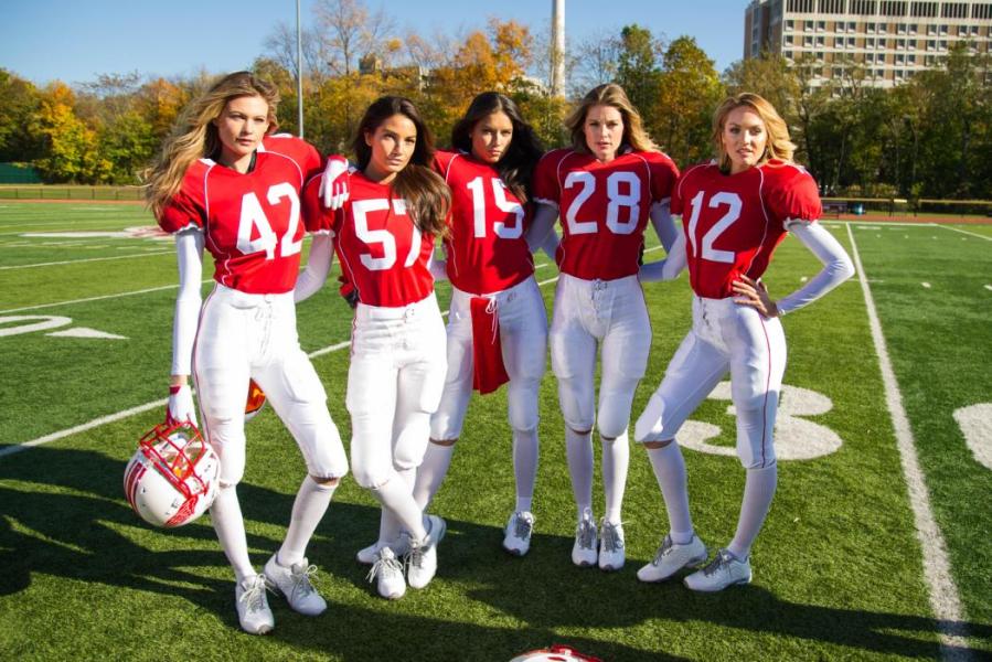 Victoria's Secret models suit up for a Super Bowl 2015 advertisement