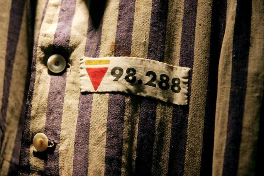 The prison uniform of Auschwitz survivor Mr Leon Greenman, priosoner number 98288 is displayed on December 9, 2004 at the Jewish Museum in London, England. January 2015 will be the 70th anniversary of the liberation of the extermination and concentration camps, when survivors and victims who suffered as a result of the Holocaust will commemorated across the world. (Photo: Ian Waldie/Getty Images)