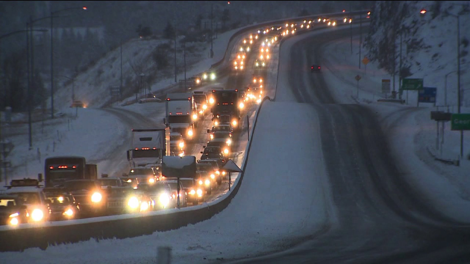 Traffic jam on I-70 in mountains west of Denver