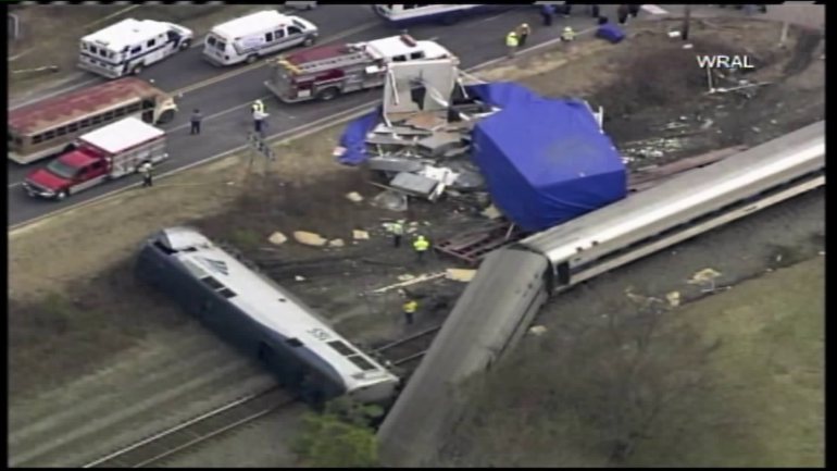 Amtrak train crashed into truck in Halifax County, NC. Image courtesy WRAL.