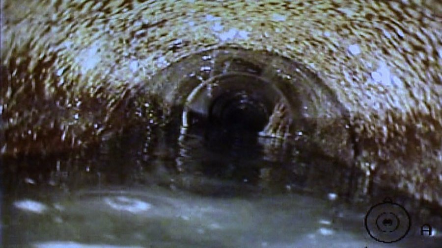 Inside a sewer pipe