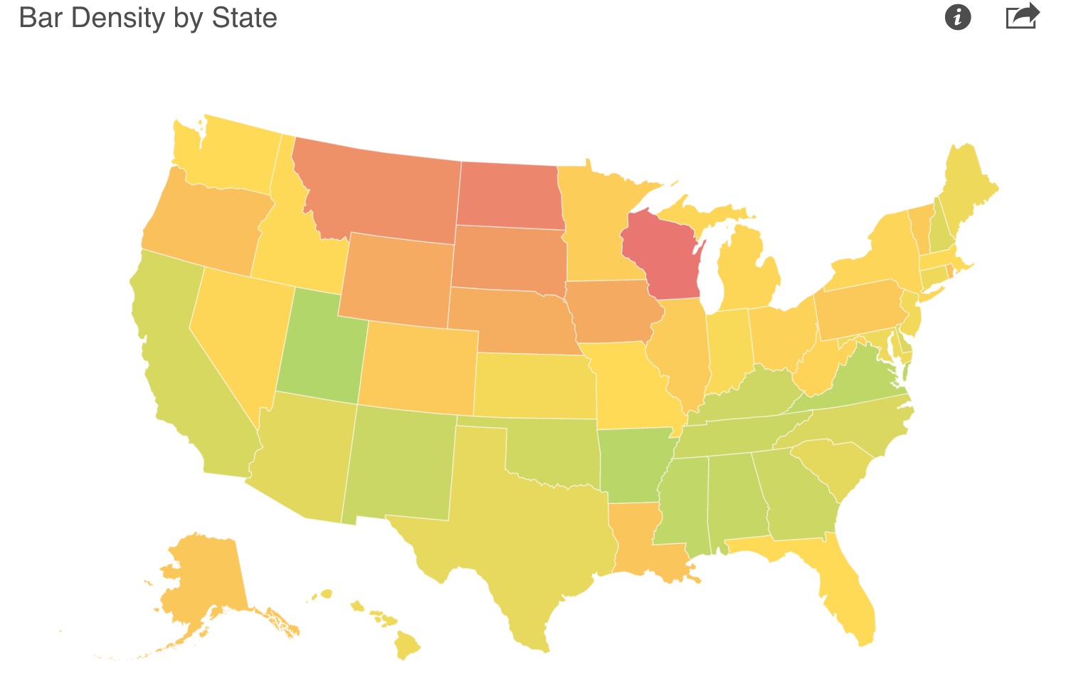 Map shows which state has the most bars per capita