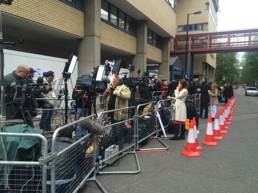 Media gather at London's St. Mary's Hospital as the Duchess of Cambridge -- the British royal also known as Catherine -- gave birth to her second child on May 2, 2015. The little girl came into the world at 8:34am Saturday.