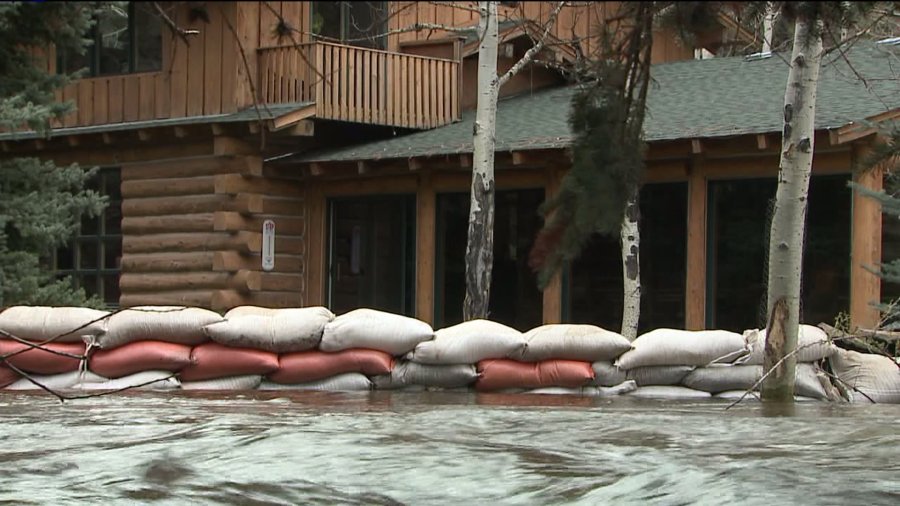 Sandbags along Bear Creek in Evergreen