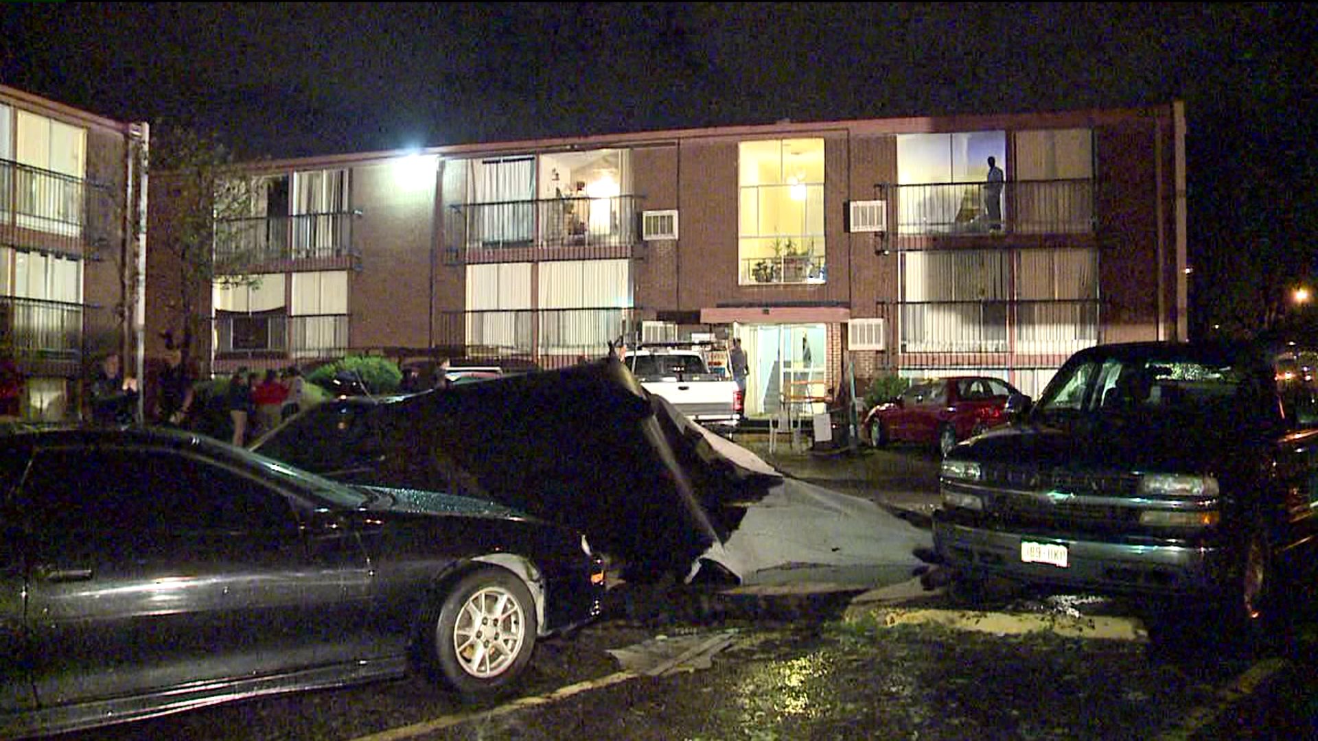 Part of apartment building roof blown off at 870 South Birch Street in Denver