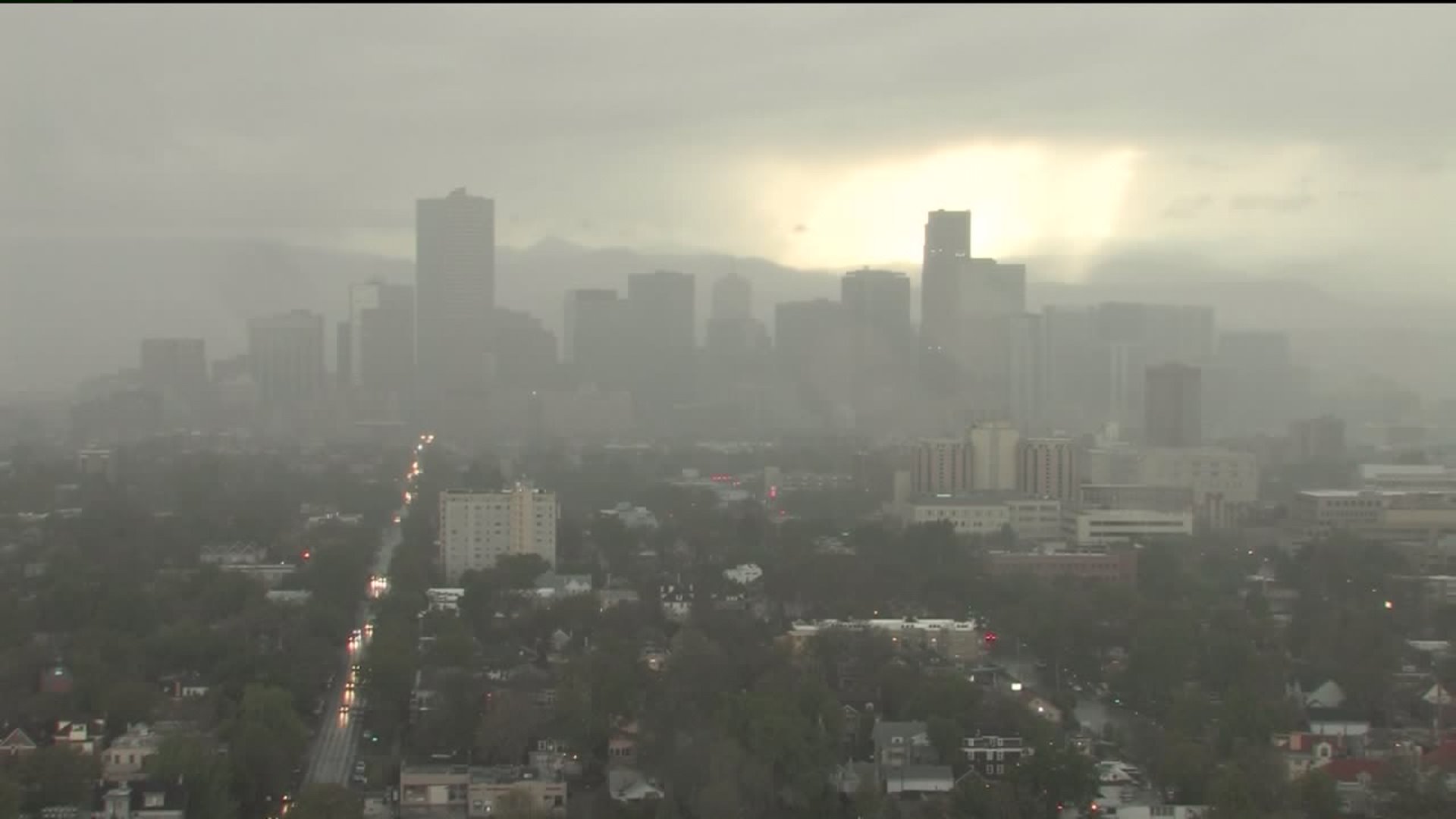 Rainy Denver skyline