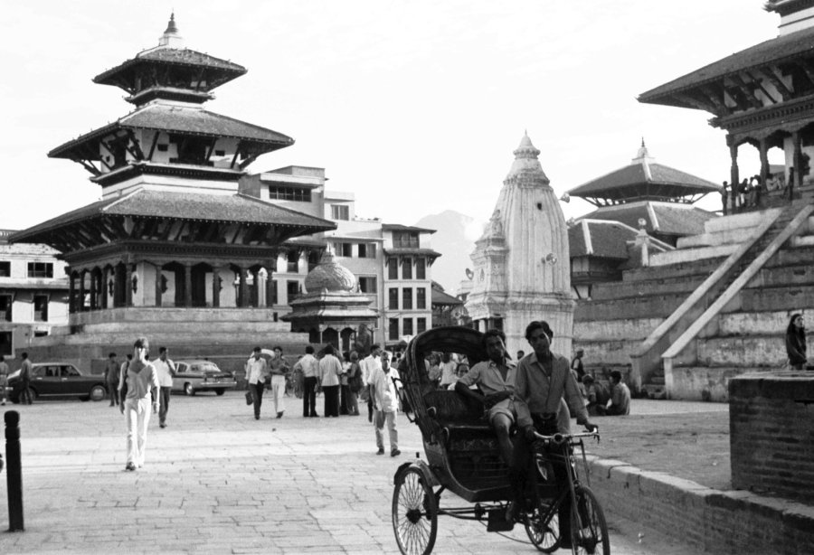 Kathmandu was heavily damaged by the earthquake of April 25 2015. The worst architectural losses included the total destruction of both the majestic Shiva temple pagoda [right] and its twin, the Narayan temple pagoda [center] which dominated the main Durbar Square in this April 1975 photo. (Photo: CNN)