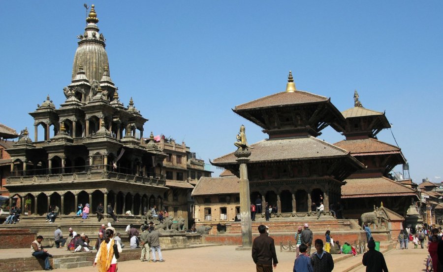 While other pagodas crumbled in Patan's Durbar Square, this trio of holy structures are believed to have survived: the Krishna Mandir [left], the Bishwa Nath Mandir and the Bimsen Mandi, all seen in February 2008. (Photo: CNN)