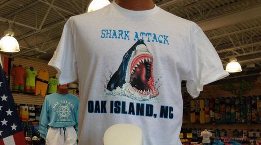 Store on North Carolina coast selling ‘Shark Attack’ shirts. (Photo: Tribune Media Wire)