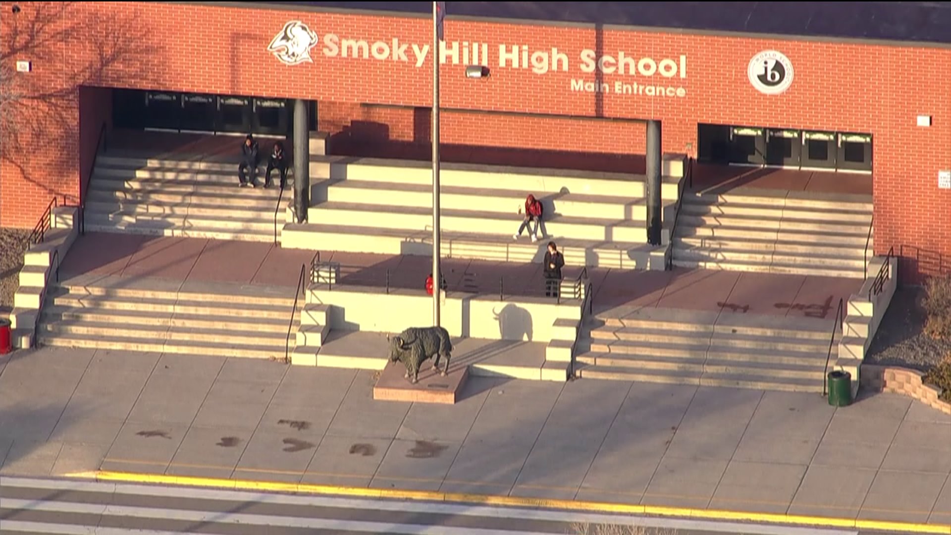 Aerial view of Smoky Hill High School, with a double set of multiple stairs