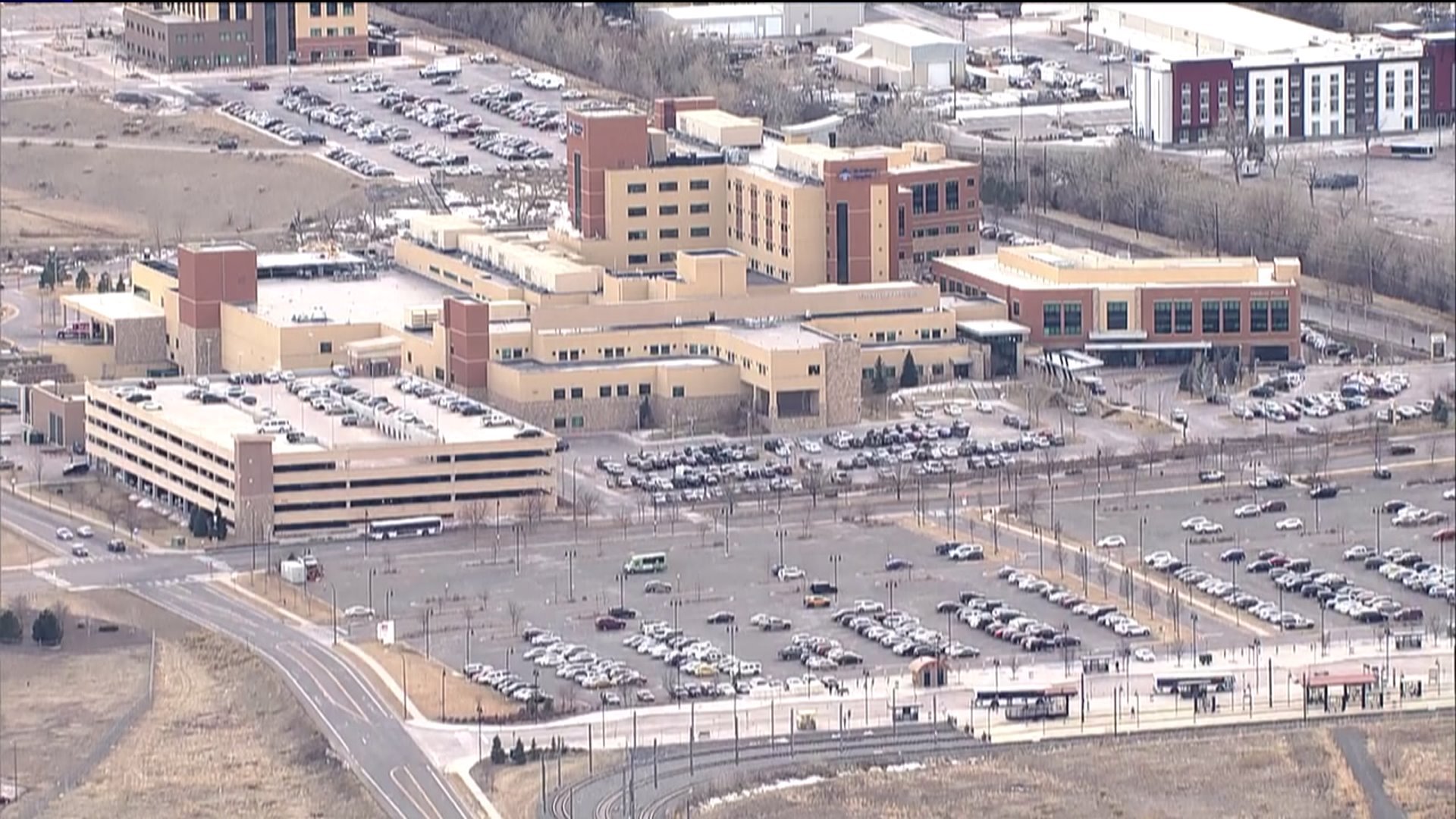 Aerial daytime view of St. Anthony Hospital in Lakewood on Jan. 24, 2020