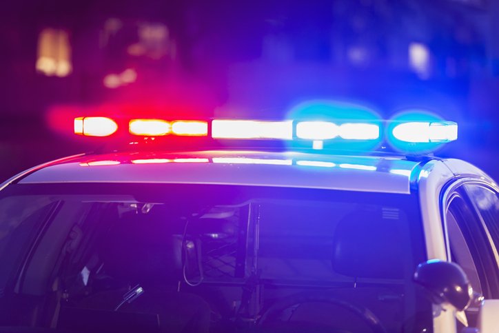 Flashing lights on top of police patrol car