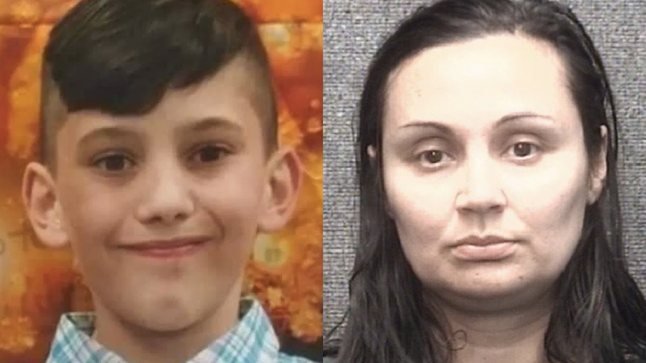 Gannon Stauch, seen in a photo released by authorities during the search for him, and the mugshot of his stepmother Letecia Stauch, who was arrested in his disappearance.