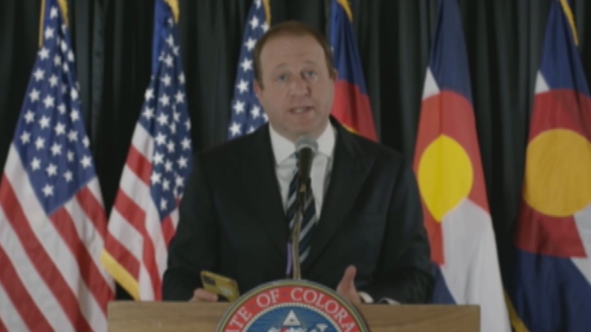 Gov. Jared Polis holds a news conference on COVID-19 in Colorado, on April 29, 2020.