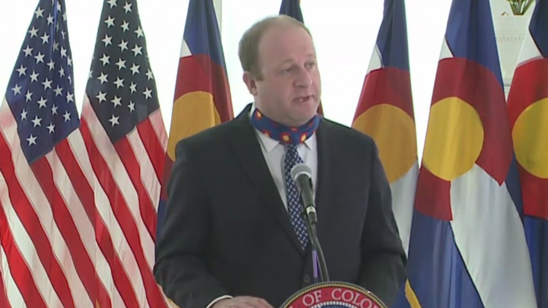 Gov. Jared Polis holds a news conference on COVID-19 in Colorado, on April 15, 2020.