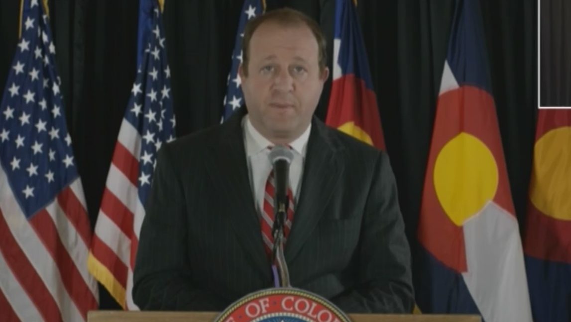 Gov. Jared Polis holds a news conference on COVID-19 in Colorado, on May 6, 2020.