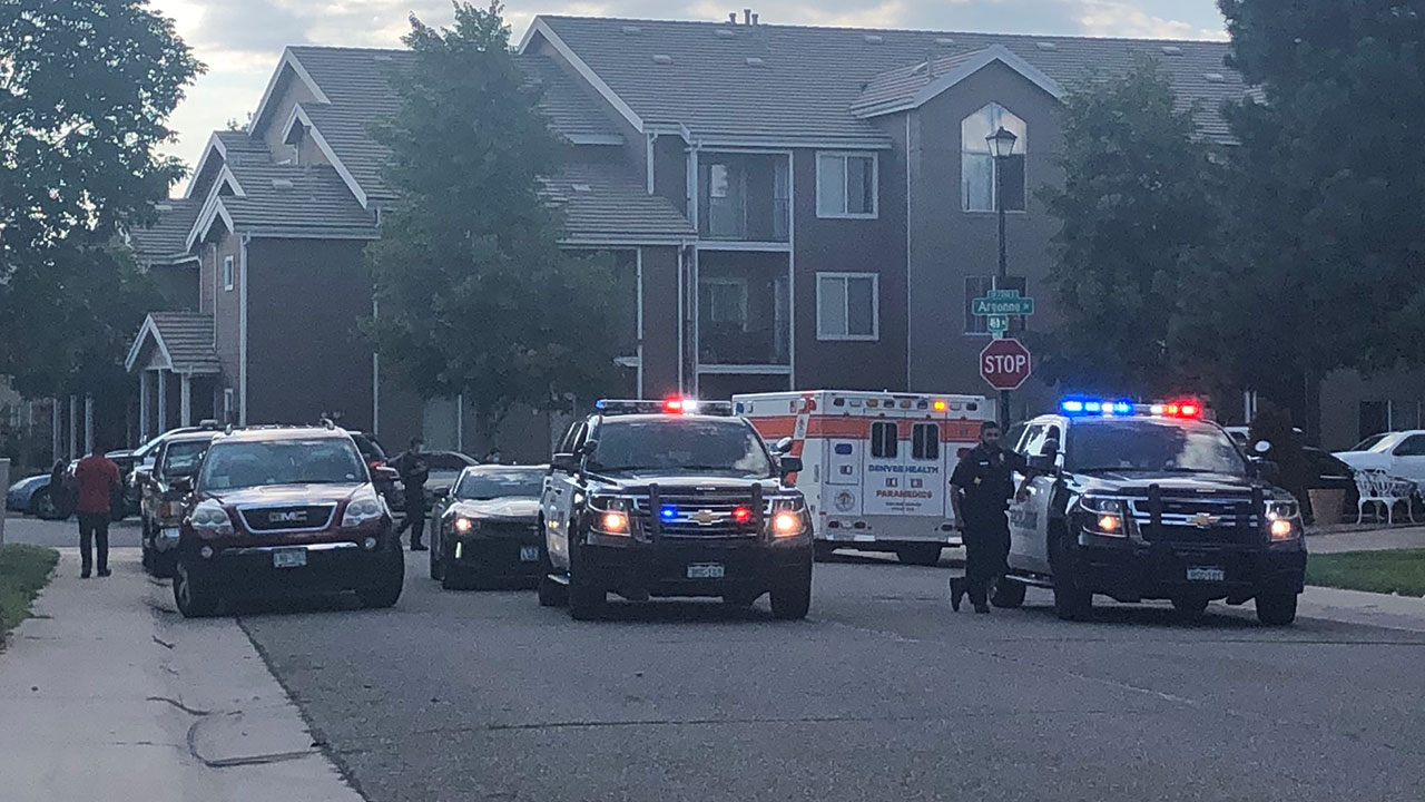 Denver police at the scene of an officer-involved shooting