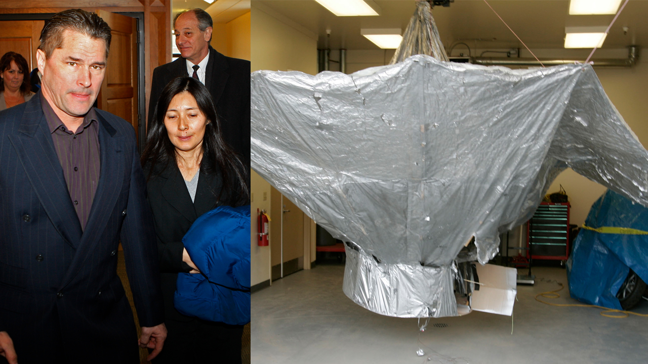 Richard and Mayumi Heene leave court after sentencing on Wednesday, Dec. 23, 2009, in Fort Collins, Colo.; and the balloon is held for evidence in the Larimer County Sheriff's evidence area in Fort Collins, Sunday, Oct. 18, 2009.