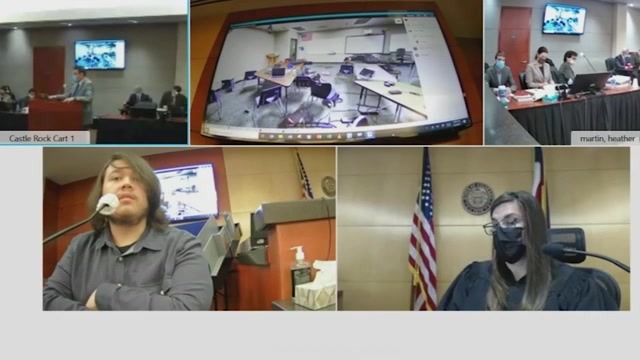 A screen shot showing multiple frames from courtroom cameras