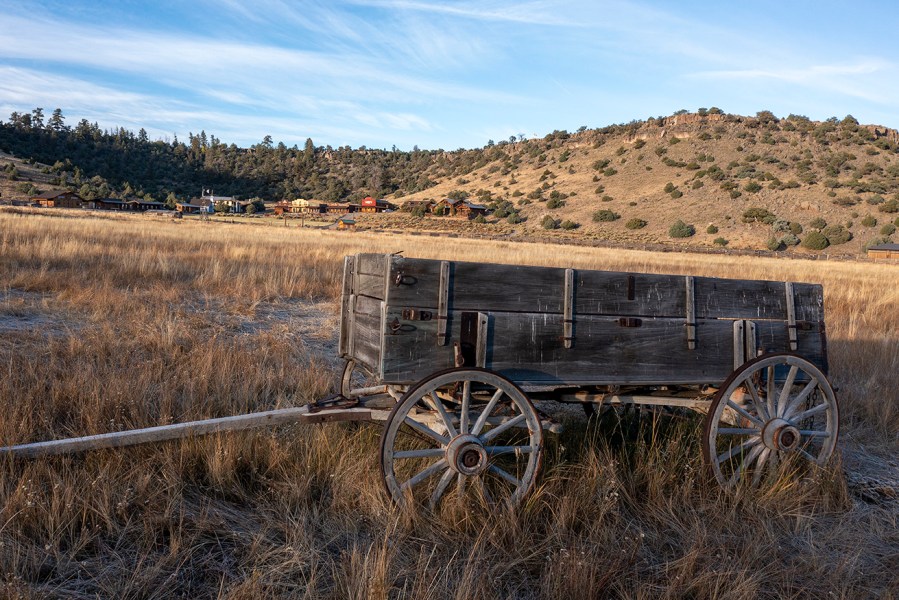 Wagon in Old West town 