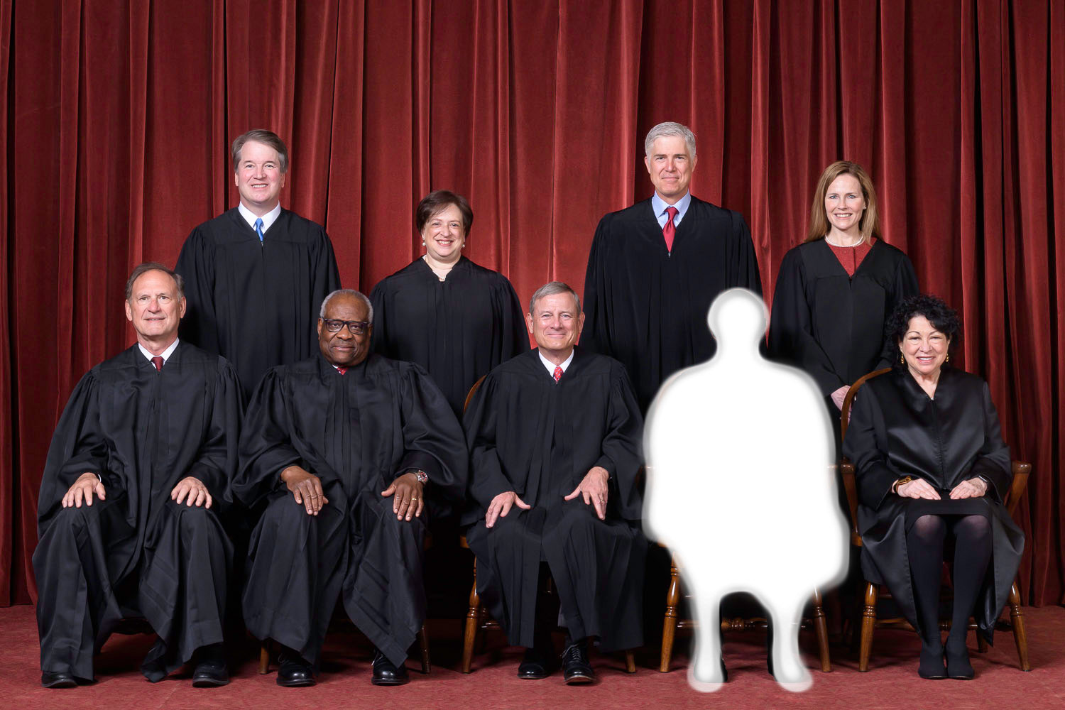 Photo of Supreme Court in 2021 with Justice Breyer illustrated out