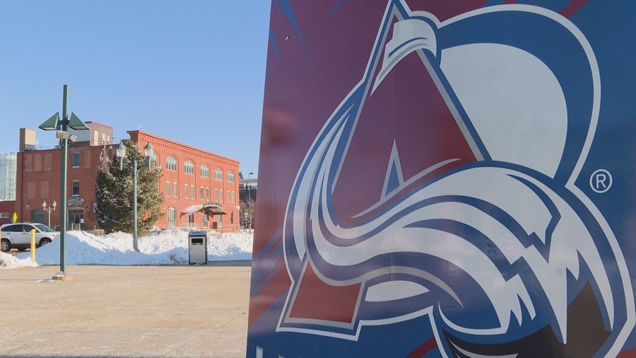 Avalanche logo outside Ball Arena