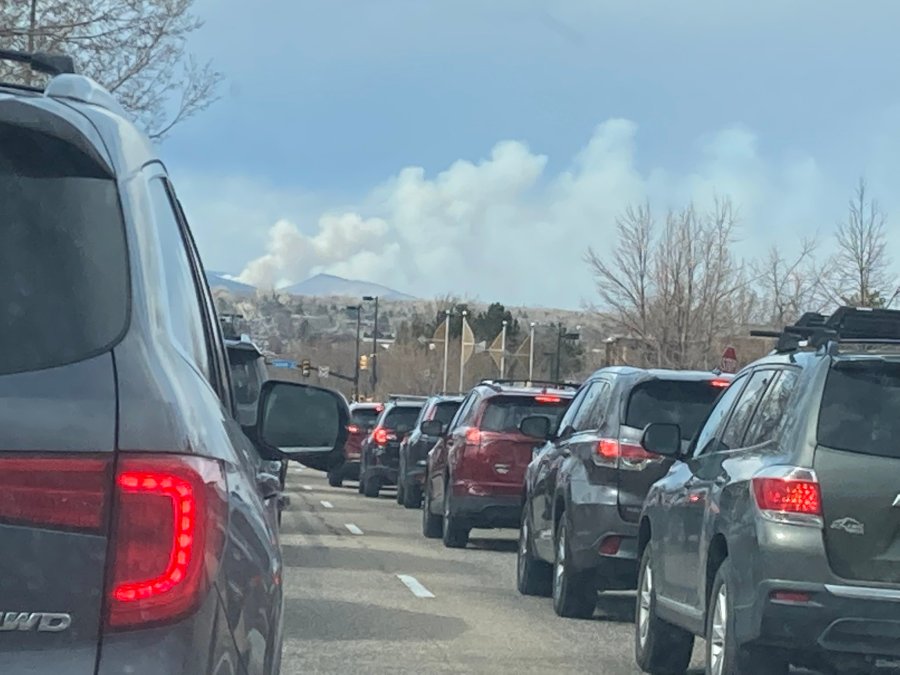 Smoke from wildfire north of Lyons can be seen from Boulder