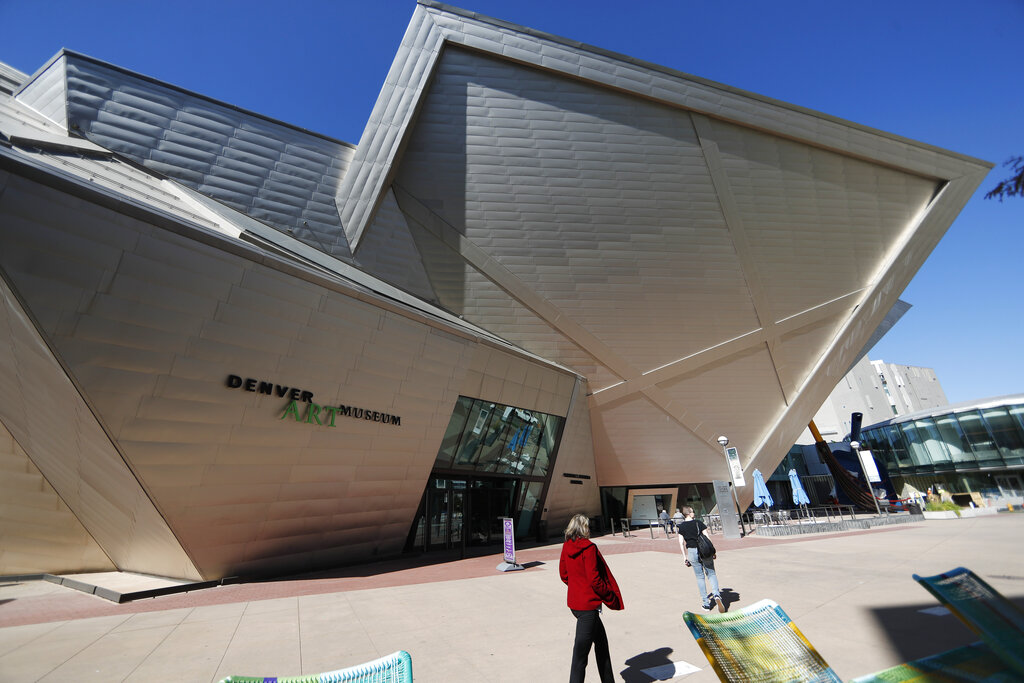 The Denver Art Museum's Hamilton Building, with the Martin Building in the background, in October 2019.