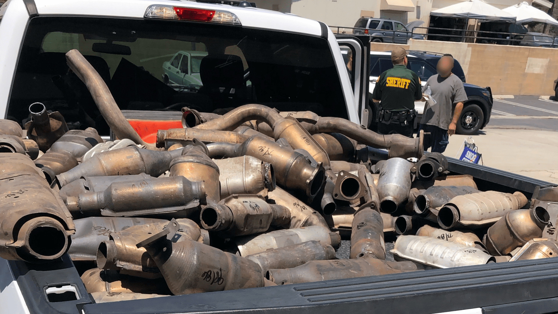 Catalytic converters in the bed of a truck