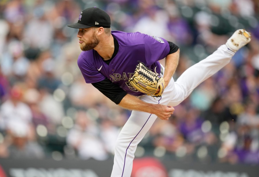 Colorado Rockies relief pitcher Daniel Bard pitches against the Pittsburgh Pirates