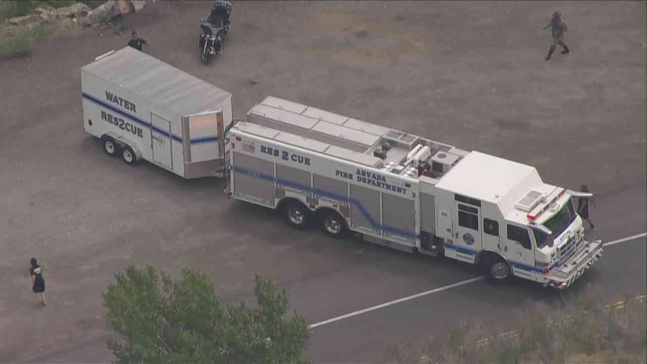 Emergency crews at the scene of a water rescue on Clear Creek in Jefferson County, Colo. on July 5, 2022.