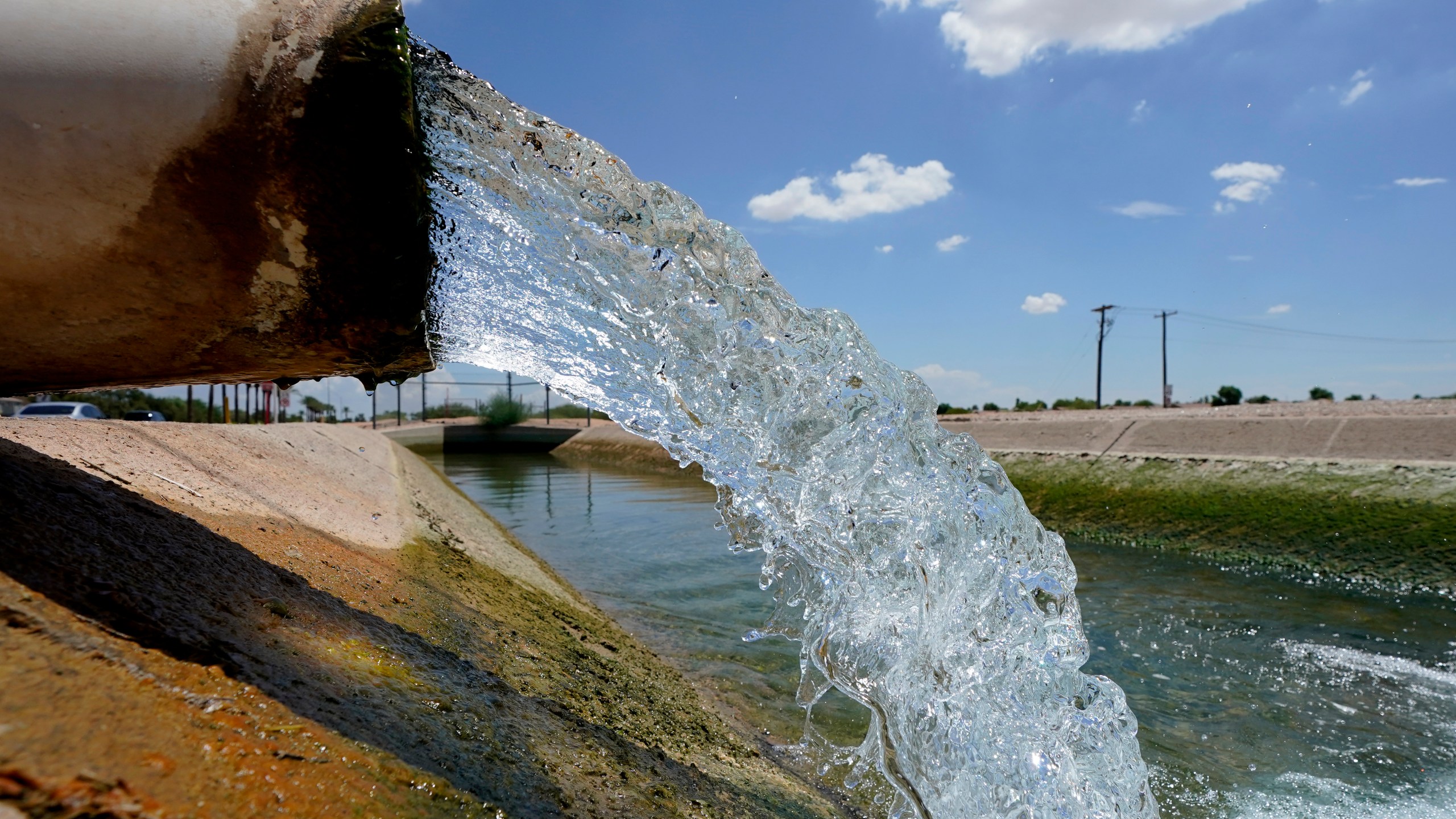 Water from the Colorado River diverted through the Central Arizona Project fills an irrigation canal