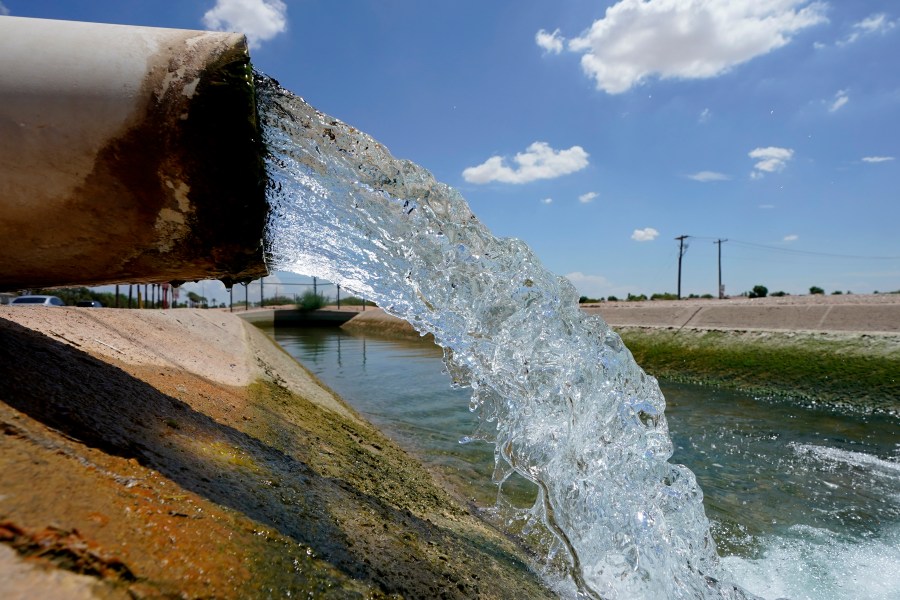 Water from the Colorado River diverted through the Central Arizona Project fills an irrigation canal