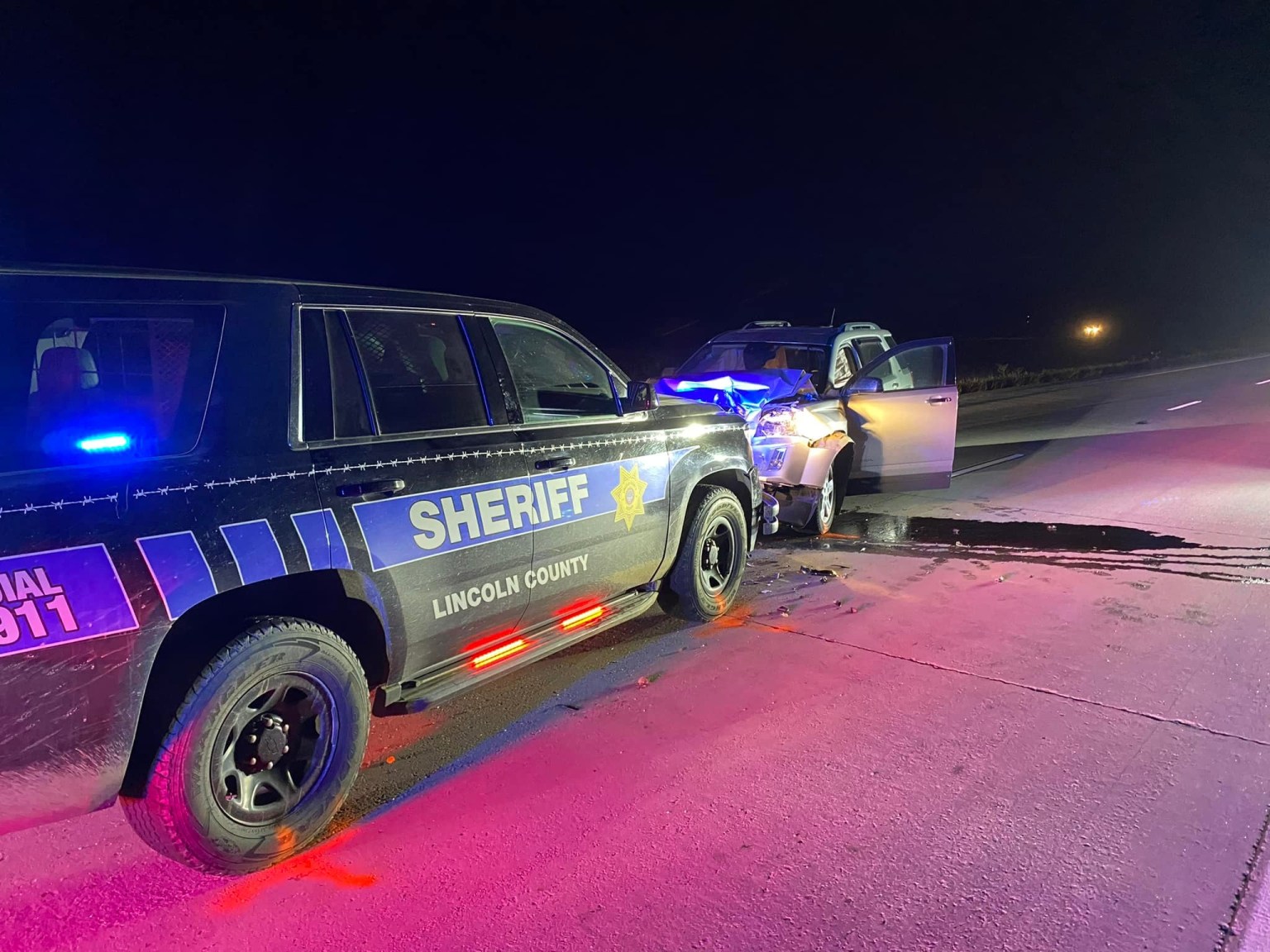 Lincoln County Sheriff's Office deputy vehicle and wrong-way driver