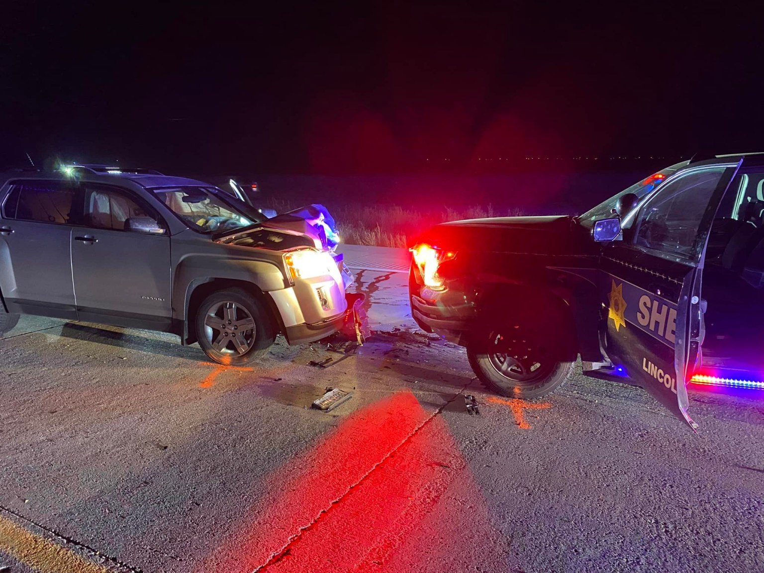 Lincoln County deputy's car, wrong-way driver's car