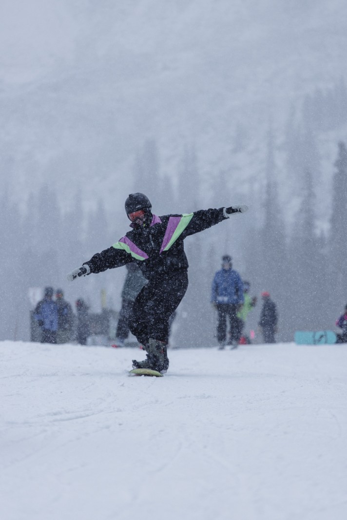 Snowboarder at A-Basin on opening day