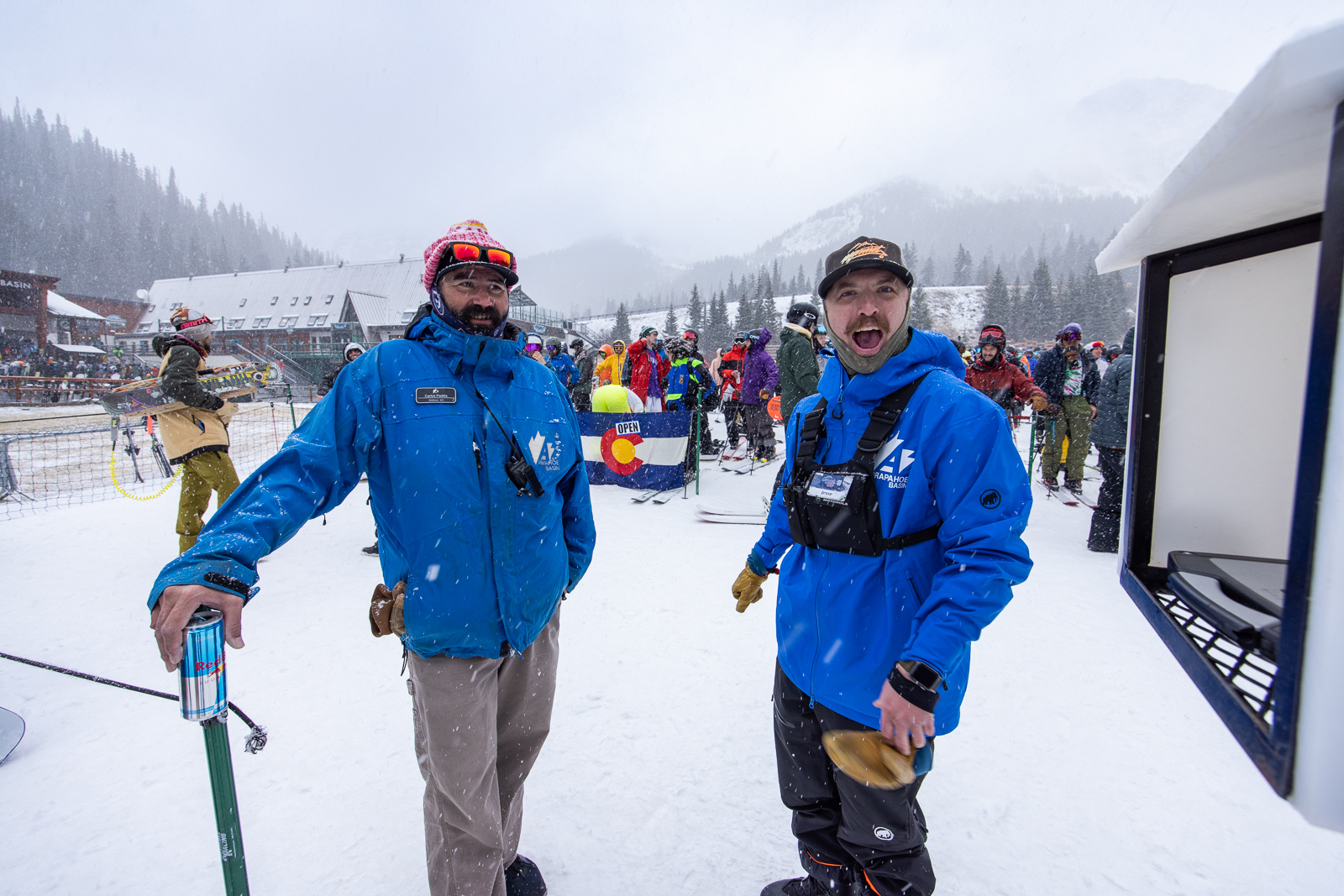 Arapahoe Basin staff enjoying snow on opening day