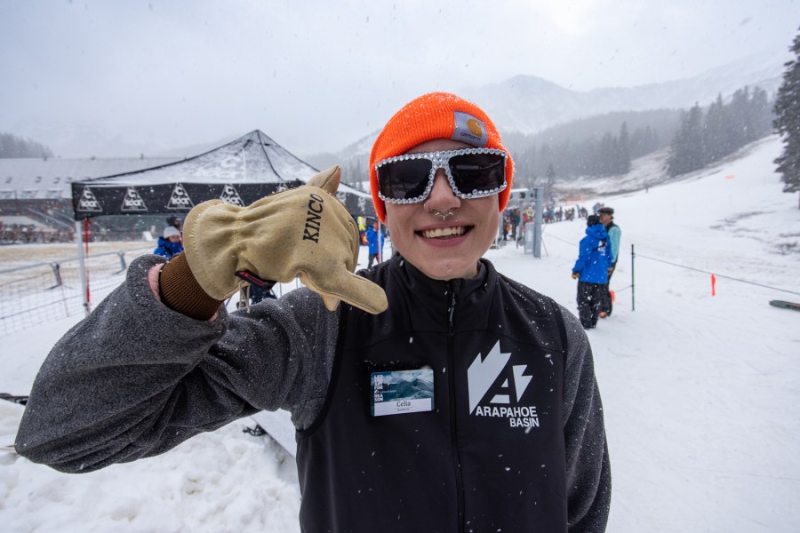 Staff at Arapahoe Basin welcoming skiers and riders on opening day