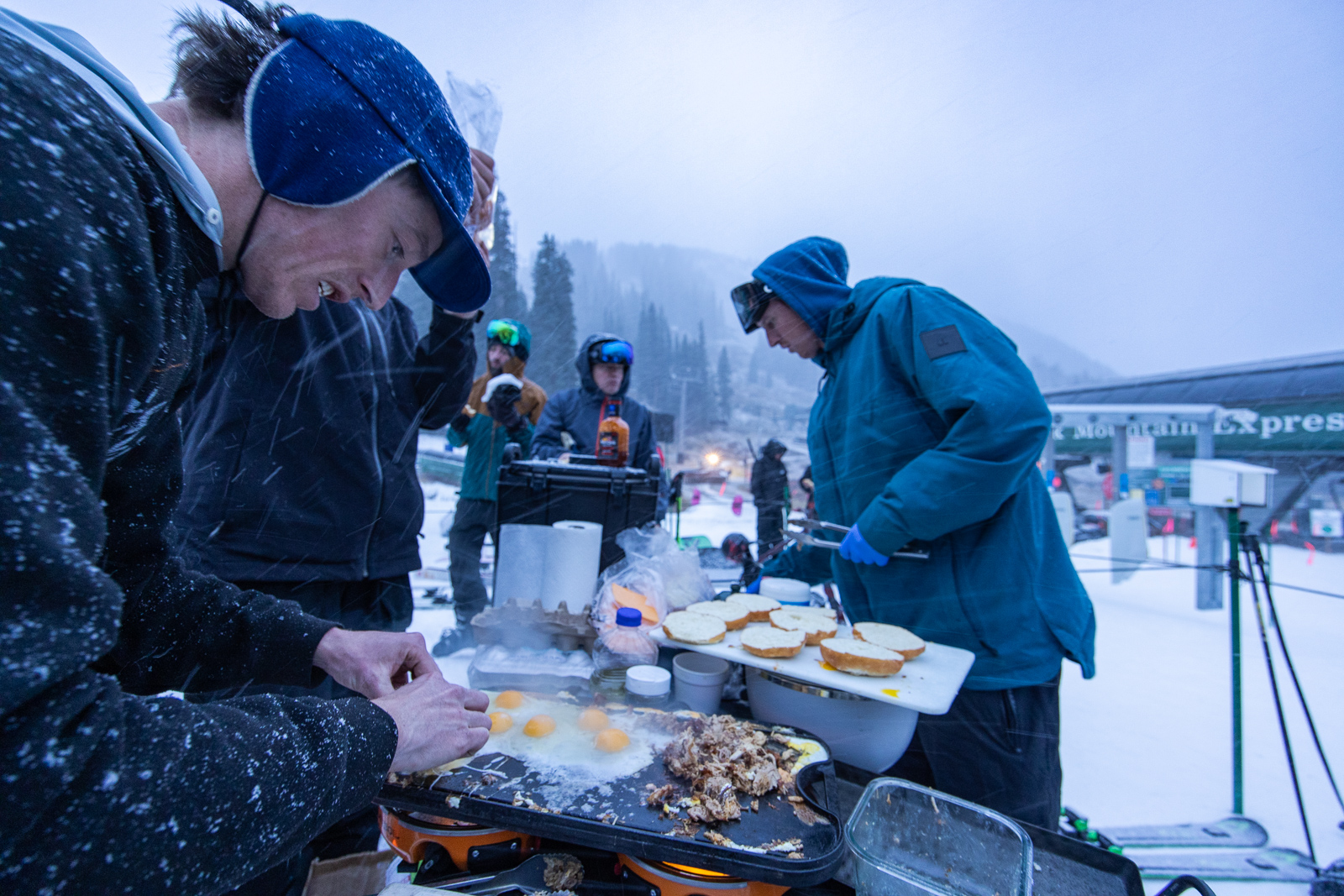 Campers up and ready to go when lifts open at A-Basin on opening day