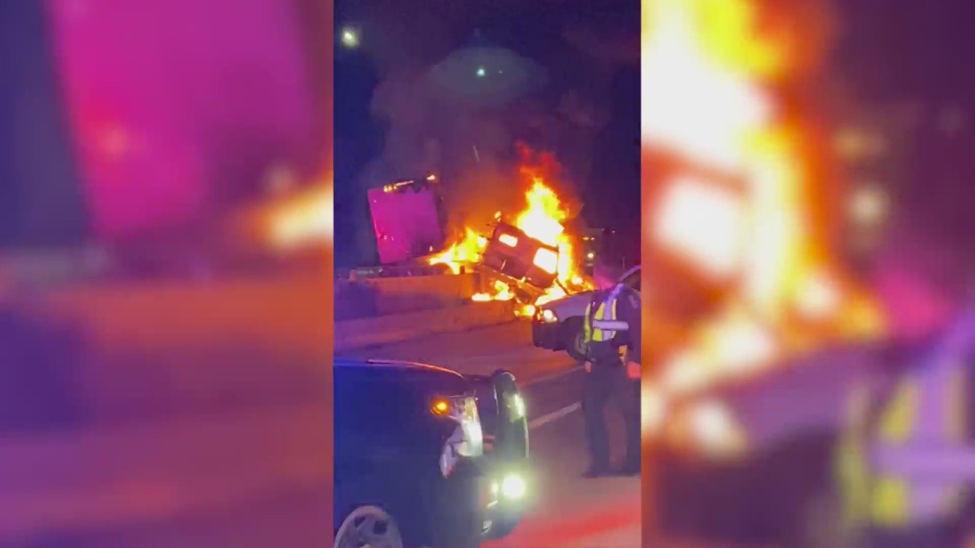 Semi truck burns on the interstate